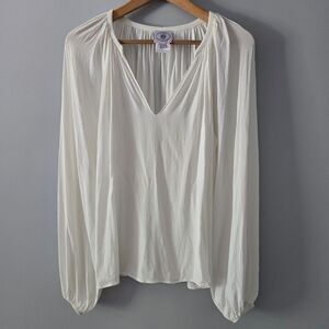 Muche & Muchette V-neckline Balloon Sleeve Flowy Textured Blouse Size OS